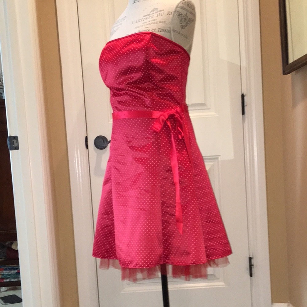 GUNNE SAX  11/12  Jessica McClintock Red Satin knee length gown white Polkadots
